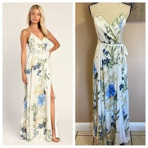 NWOT Lulus Still the One White Floral Print Satin Maxi Dress